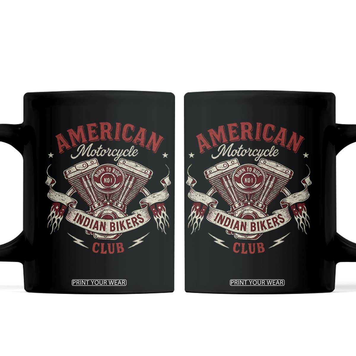 American Motorcycle Indian Biker Club Coffee Mug Vintage Motorbike Engine TS11 Black Print Your Wear
