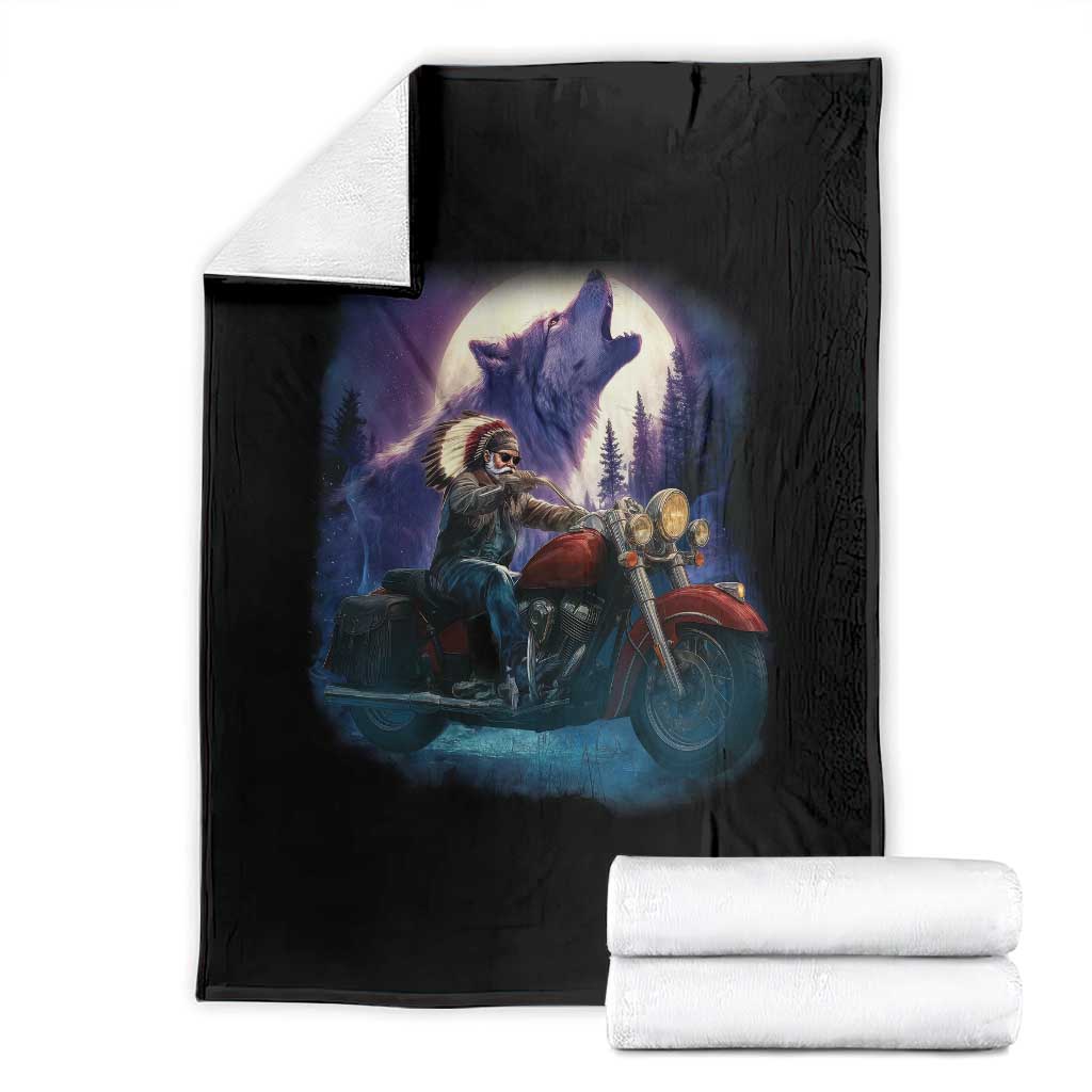 Native American Rider Throw Blanket Vintage Indian American Motorcycle Wolf TS11 Black Print Your Wear