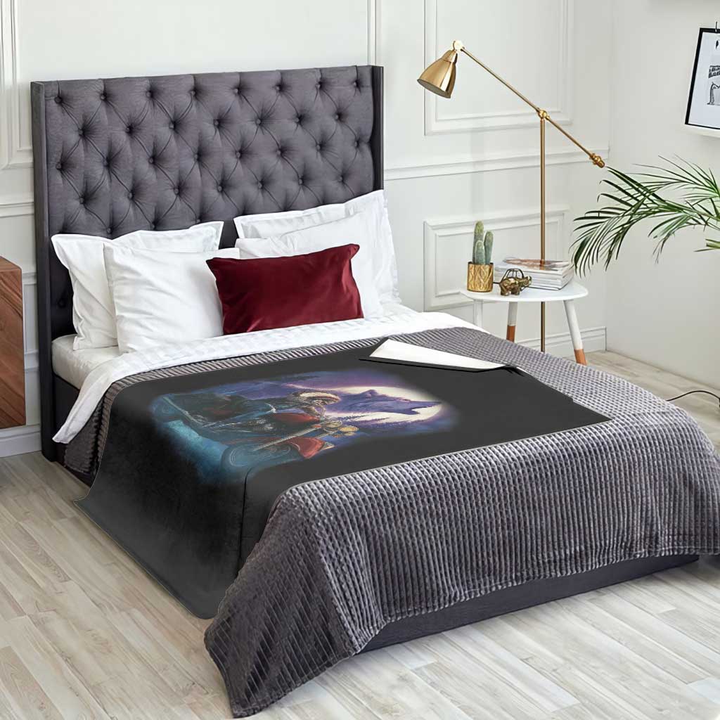 Native American Rider Throw Blanket Vintage Indian American Motorcycle Wolf TS11 Print Your Wear