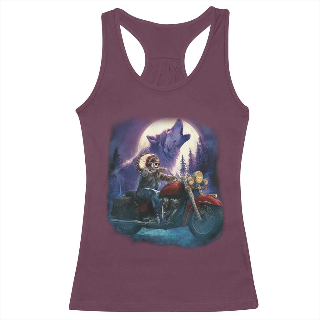 Native American Rider Racerback Tank Top Vintage Indian American Motorcycle Wolf TS11 Maroon Print Your Wear