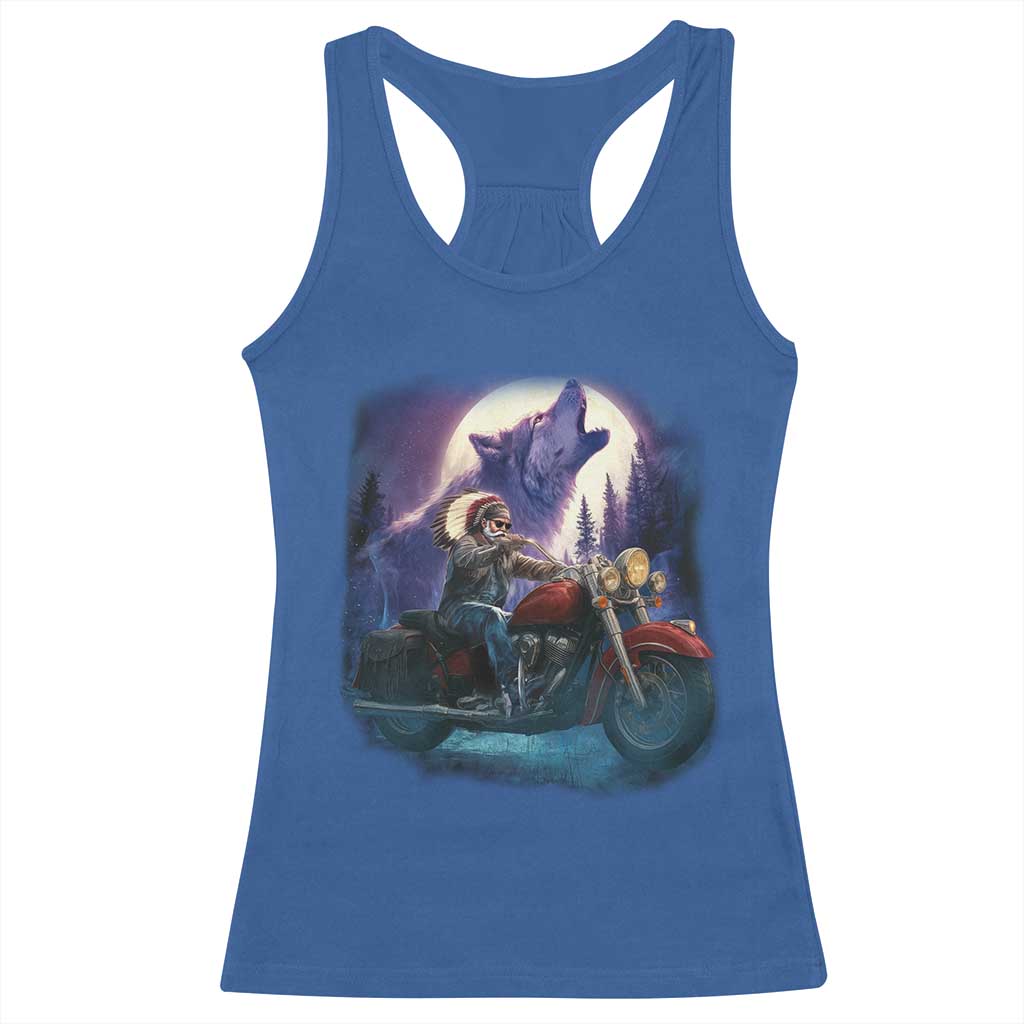 Native American Rider Racerback Tank Top Vintage Indian American Motorcycle Wolf TS11 Royal Blue Print Your Wear