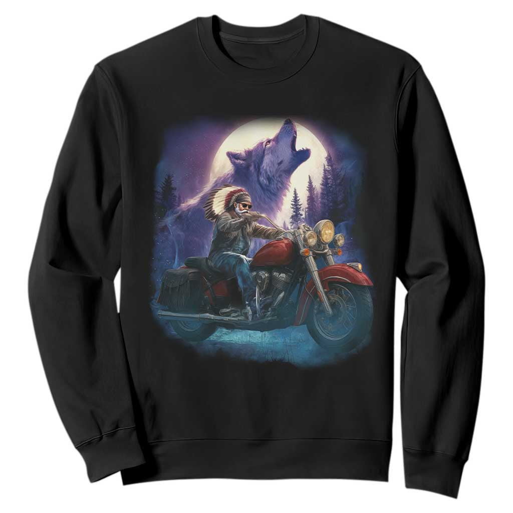 Native American Rider Sweatshirt Vintage Indian American Motorcycle Wolf TS11 Black Print Your Wear