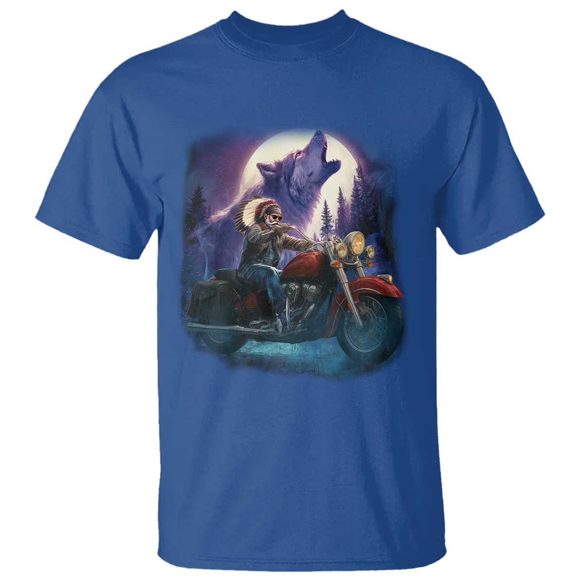 Native American Rider T Shirt Vintage Indian American Motorcycle Wolf TS11 Royal Blue Print Your Wear