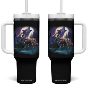 Native American Rider Tumbler With Handle Vintage Indian American Motorcycle Wolf TS11 One Size: 40 oz Black Print Your Wear