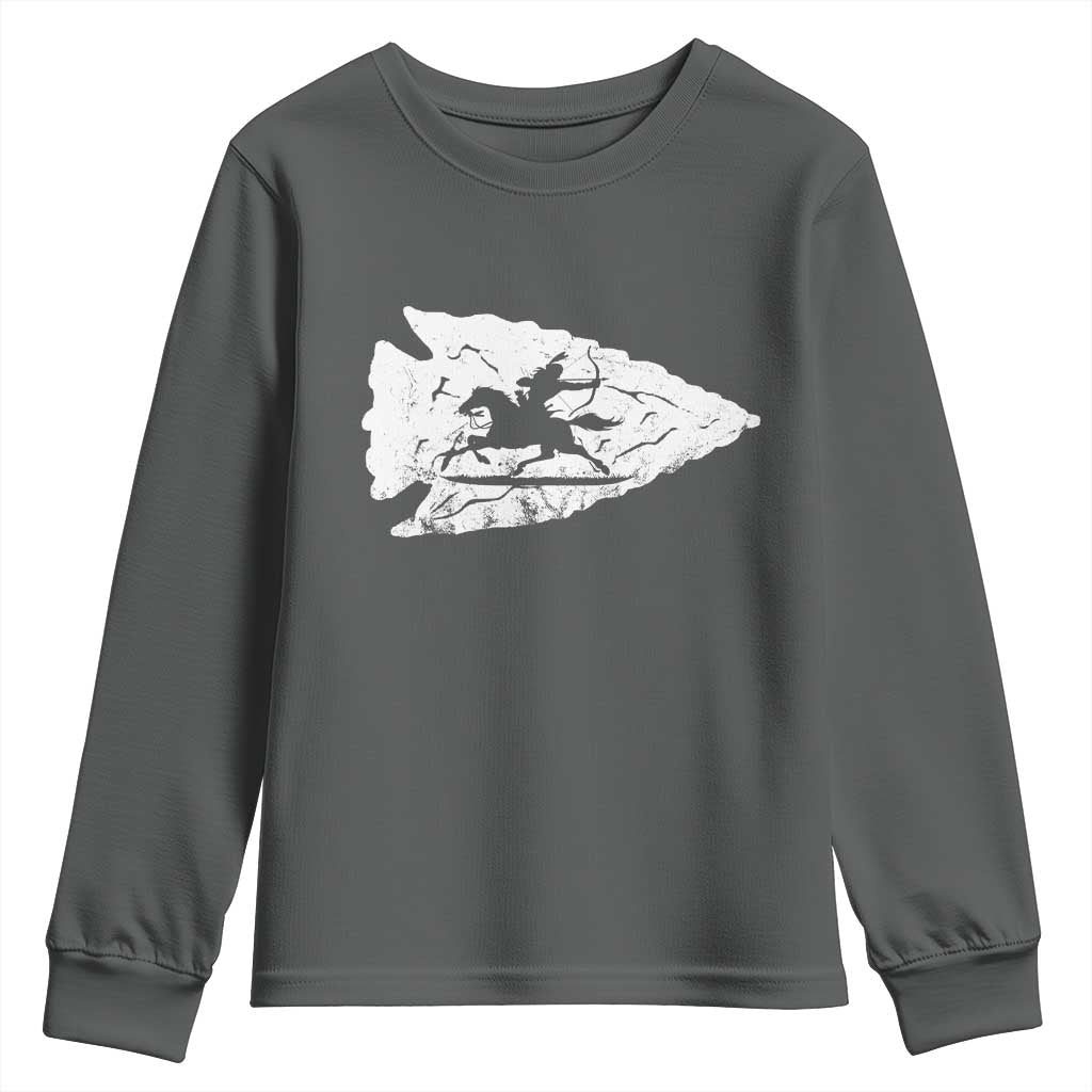 Arrowhead Hunter Indian Chief Relic Hunting Native American Youth Sweatshirt TS11 Dark Heather Print Your Wear