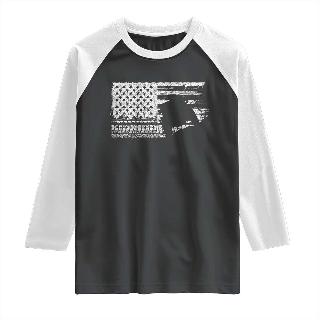 Off Road QUAD ATV Car Adventure Vintage American Flag Raglan Shirt TS11 Black White Print Your Wear
