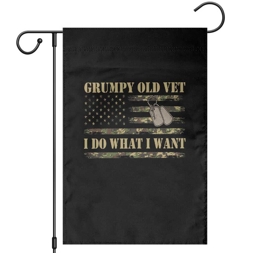 Funny Grumpy Old Vet I Do What I Want Garden Flag Military Veteran Camo American Flag TS11 Black Print Your Wear