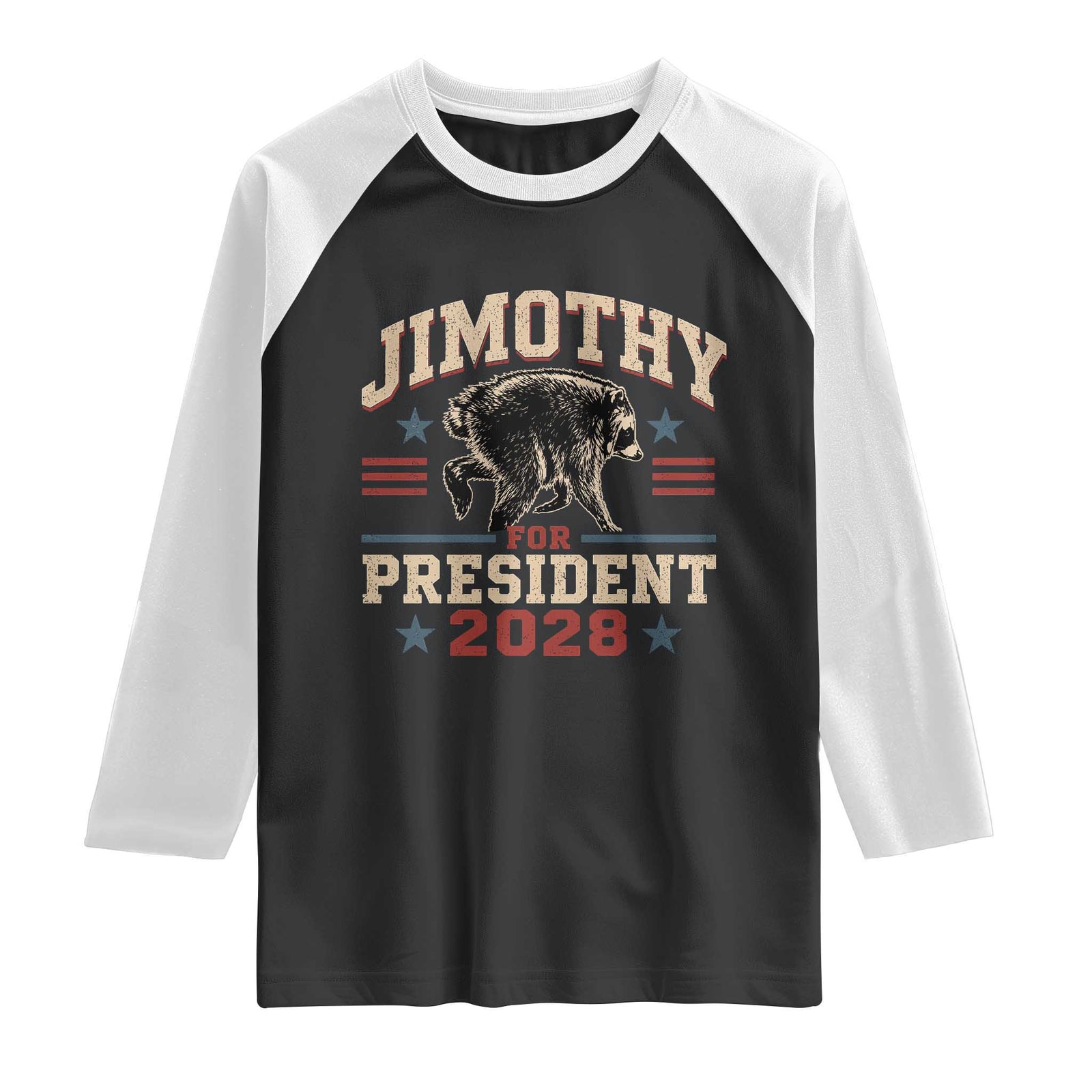Jimothy For President 2028 Raglan Shirt Funny Jimothy The Raccoon Seattle Trash Panda Meme TS11 Black White Print Your Wear