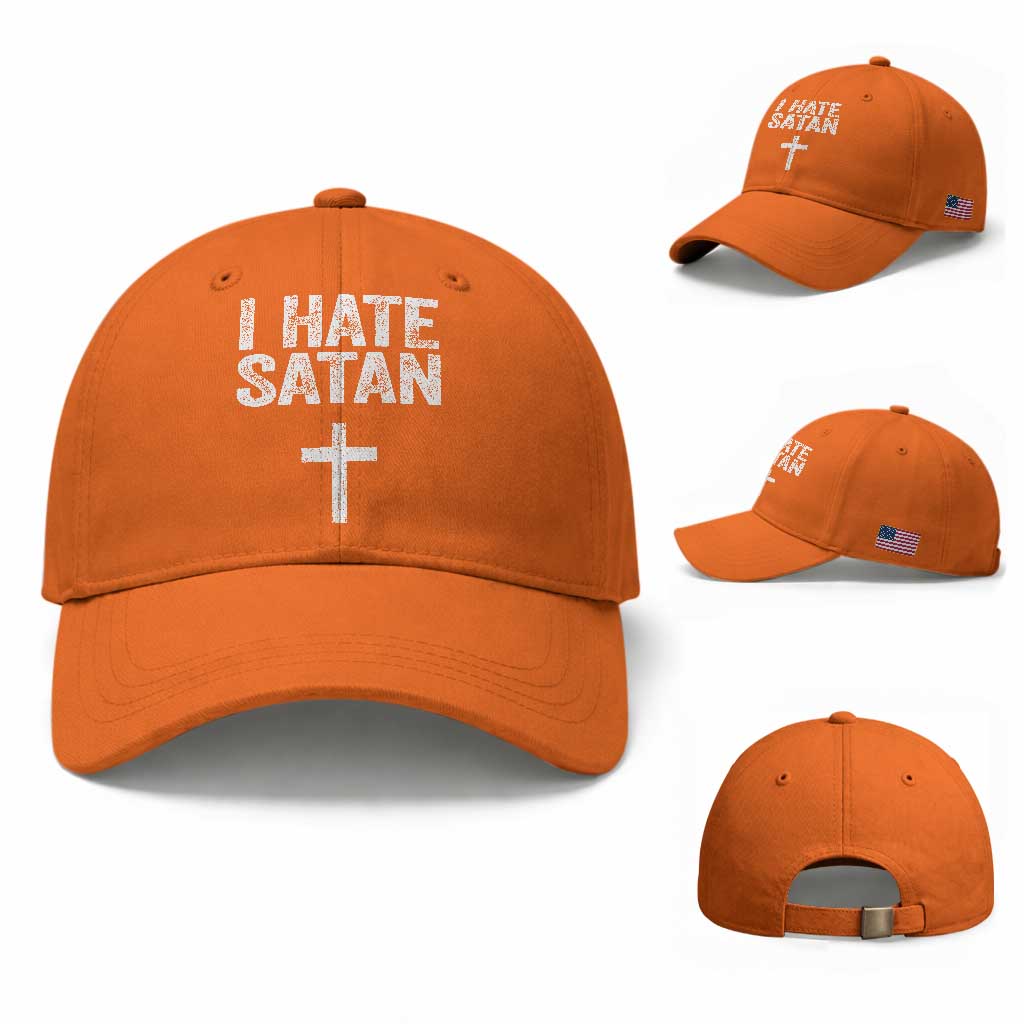 I Hate Satan Baseball Cap Funny Christian Jesus Cross TS11 Baseball Cap Universal Fit Orange Print Your Wear