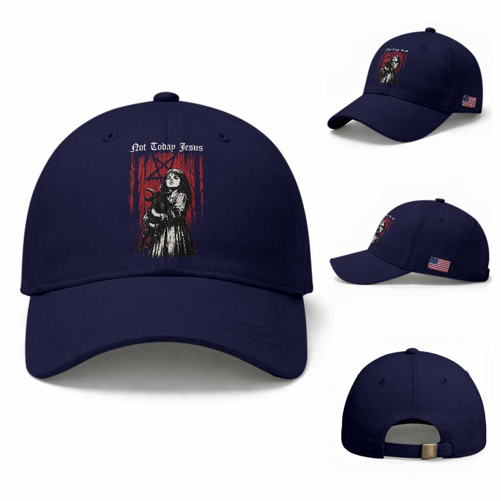 Not Today Jesus Gothic Dark Art Creepy Halloween Baseball Cap TS11 Baseball Cap Universal Fit Dark Blue Print Your Wear
