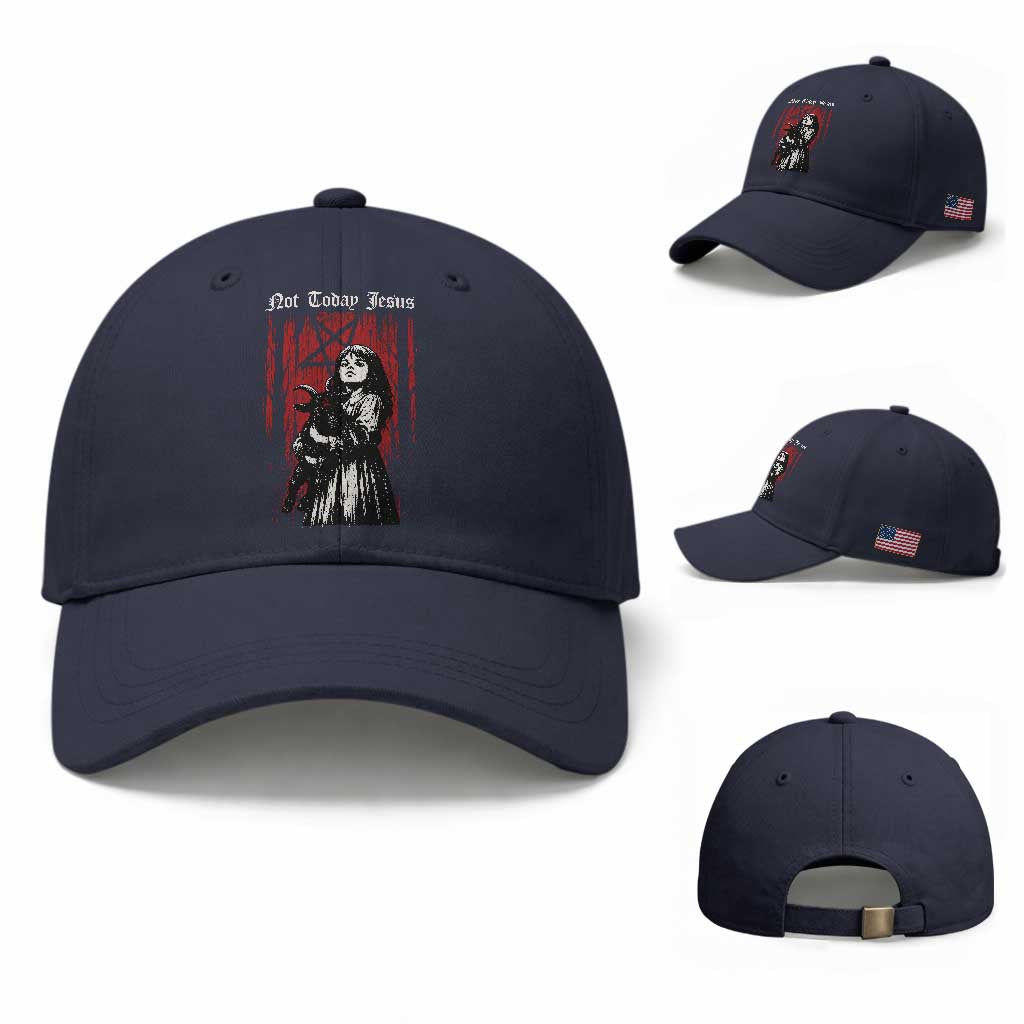 Not Today Jesus Gothic Dark Art Creepy Halloween Baseball Cap TS11 Baseball Cap Universal Fit Navy Print Your Wear