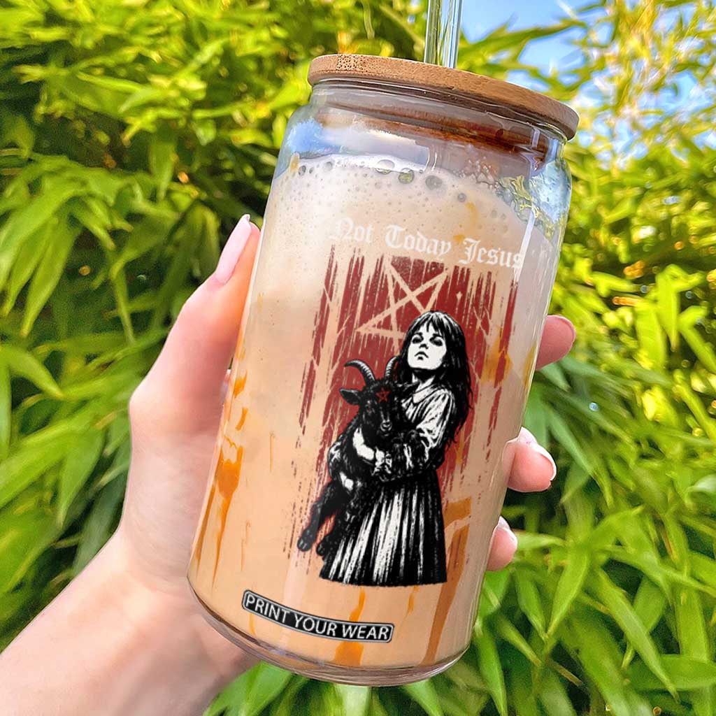 Not Today Jesus Gothic Dark Art Creepy Halloween Glass Can TS11 Black Print Your Wear