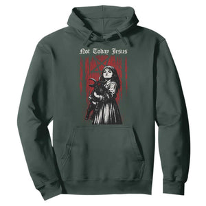 Not Today Jesus Gothic Dark Art Creepy Halloween Hoodie TS11 Dark Forest Green Print Your Wear