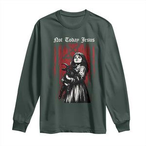 Not Today Jesus Gothic Dark Art Creepy Halloween Long Sleeve Shirt TS11 Dark Forest Green Print Your Wear