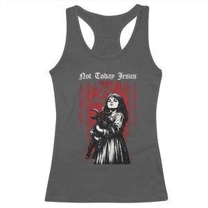 Not Today Jesus Gothic Dark Art Creepy Halloween Racerback Tank Top TS11 Dark Heather Print Your Wear