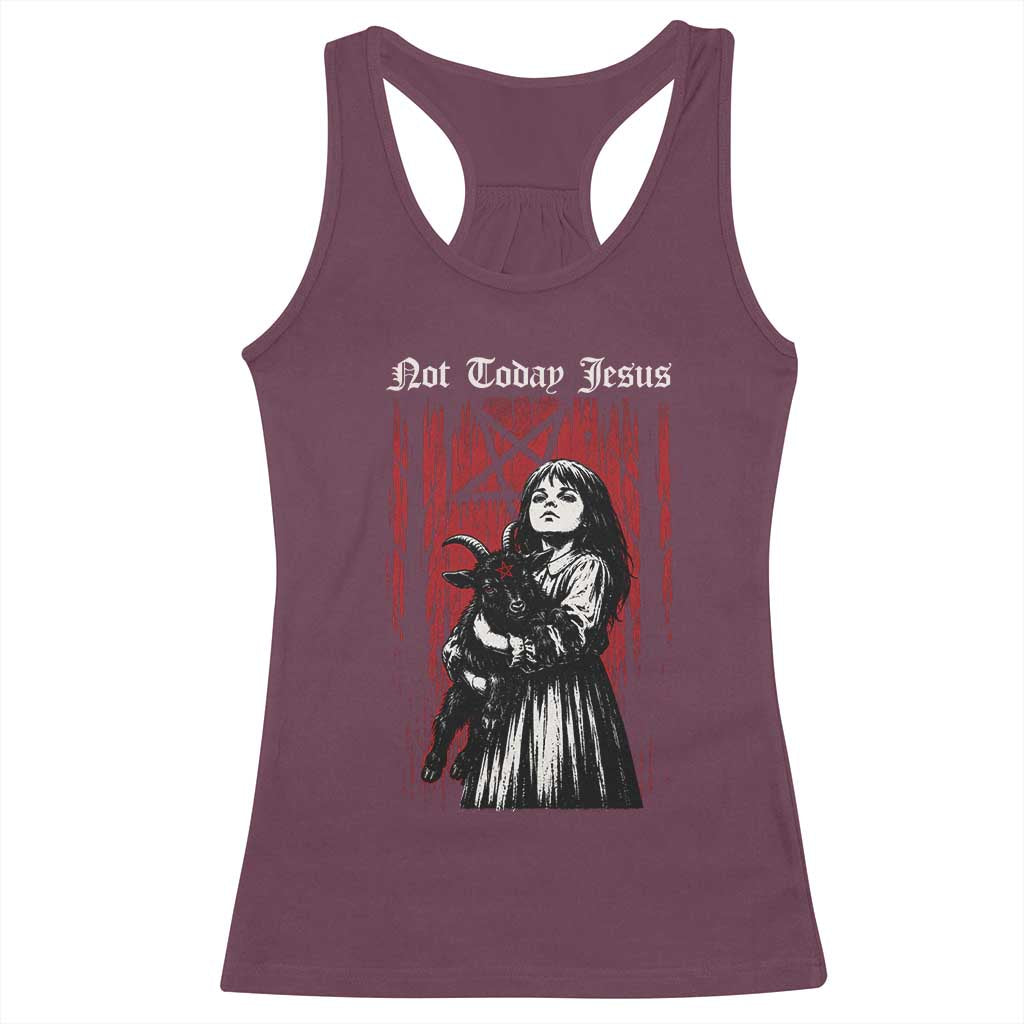 Not Today Jesus Gothic Dark Art Creepy Halloween Racerback Tank Top TS11 Maroon Print Your Wear