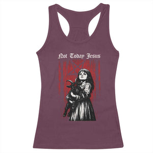 Not Today Jesus Gothic Dark Art Creepy Halloween Racerback Tank Top TS11 Maroon Print Your Wear