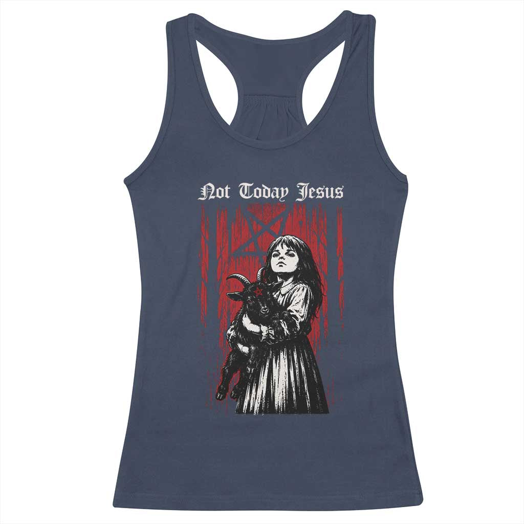 Not Today Jesus Gothic Dark Art Creepy Halloween Racerback Tank Top TS11 Navy Print Your Wear