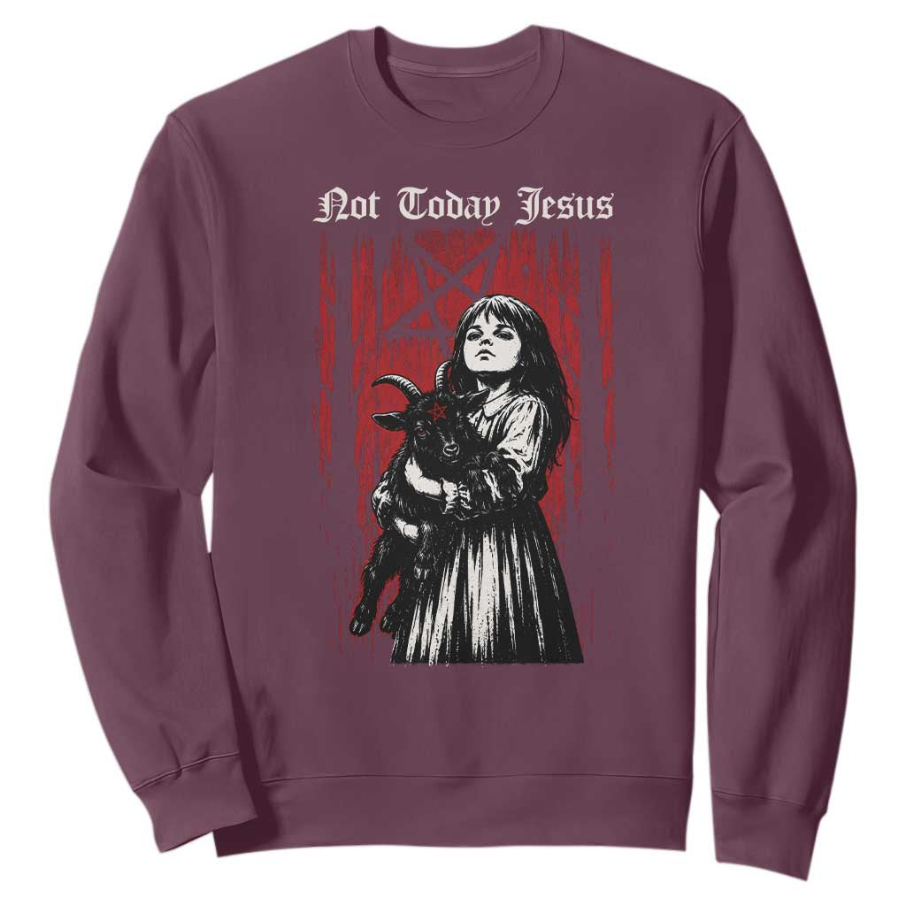 Not Today Jesus Gothic Dark Art Creepy Halloween Sweatshirt TS11 Maroon Print Your Wear