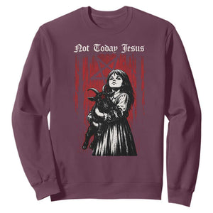 Not Today Jesus Gothic Dark Art Creepy Halloween Sweatshirt TS11 Maroon Print Your Wear