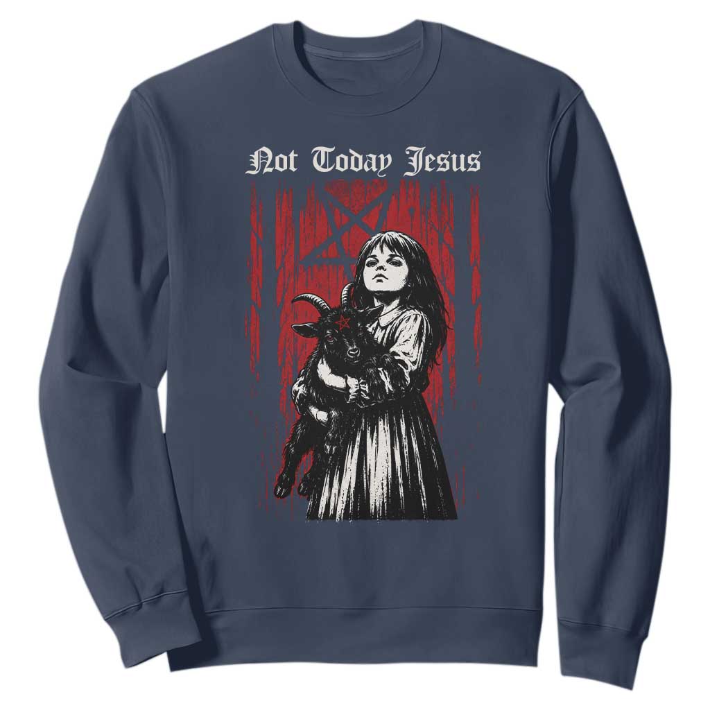 Not Today Jesus Gothic Dark Art Creepy Halloween Sweatshirt TS11 Navy Print Your Wear