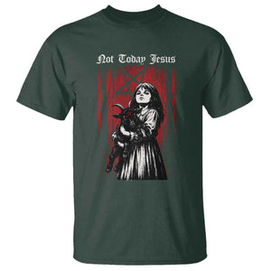 Not Today Jesus Gothic Dark Art Creepy Halloween T Shirt TS11 Dark Forest Green Print Your Wear