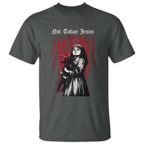 Not Today Jesus Gothic Dark Art Creepy Halloween T Shirt TS11 Dark Heather Print Your Wear