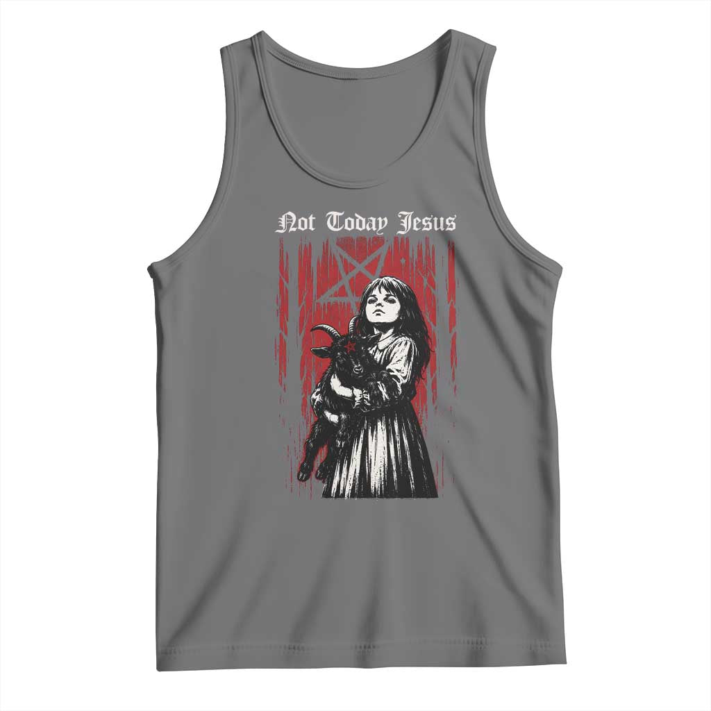 Not Today Jesus Gothic Dark Art Creepy Halloween Tank Top TS11 Black Heather Print Your Wear