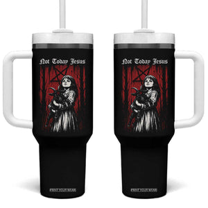 Not Today Jesus Gothic Dark Art Creepy Halloween Tumbler With Handle TS11 One Size: 40 oz Black Print Your Wear