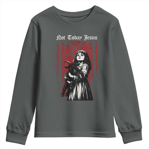 Not Today Jesus Gothic Dark Art Creepy Halloween Youth Sweatshirt TS11 Dark Heather Print Your Wear