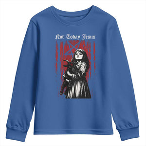 Not Today Jesus Gothic Dark Art Creepy Halloween Youth Sweatshirt TS11 Royal Blue Print Your Wear