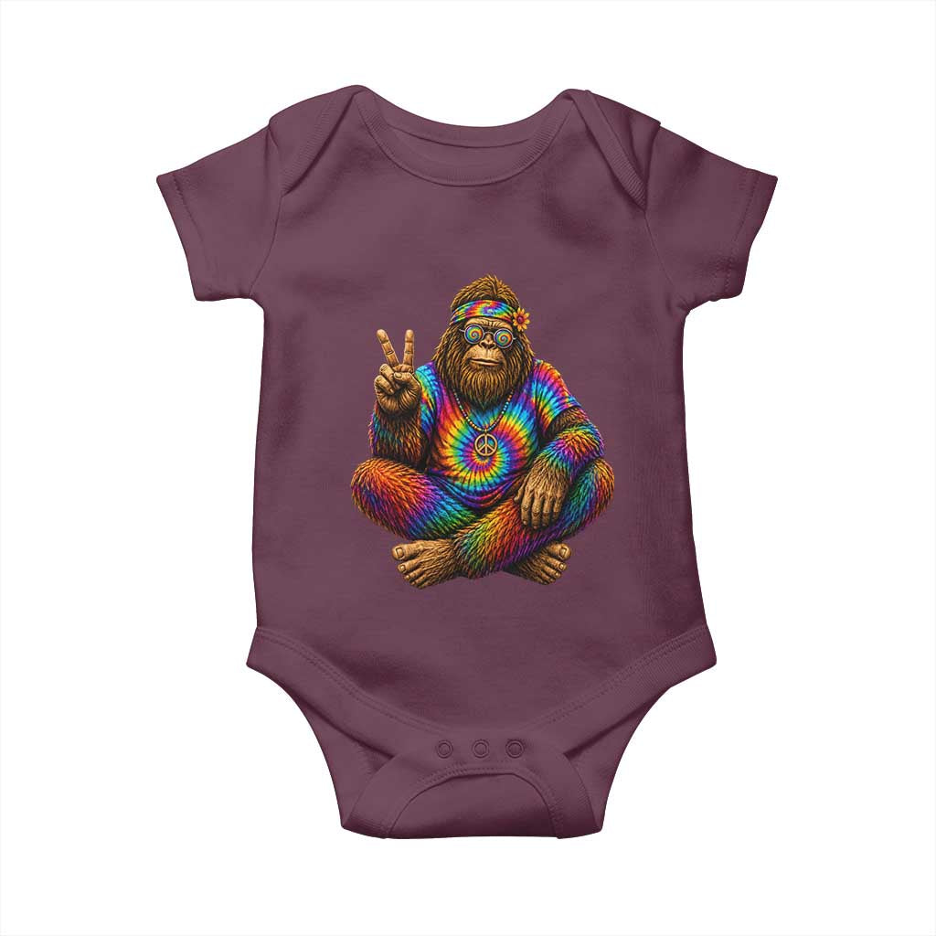 Hippie Bigfoot Peace Sign Tie Dye Sasquatch Baby Onesie TS11 Maroon Print Your Wear