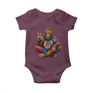 Hippie Bigfoot Peace Sign Tie Dye Sasquatch Baby Onesie TS11 Maroon Print Your Wear
