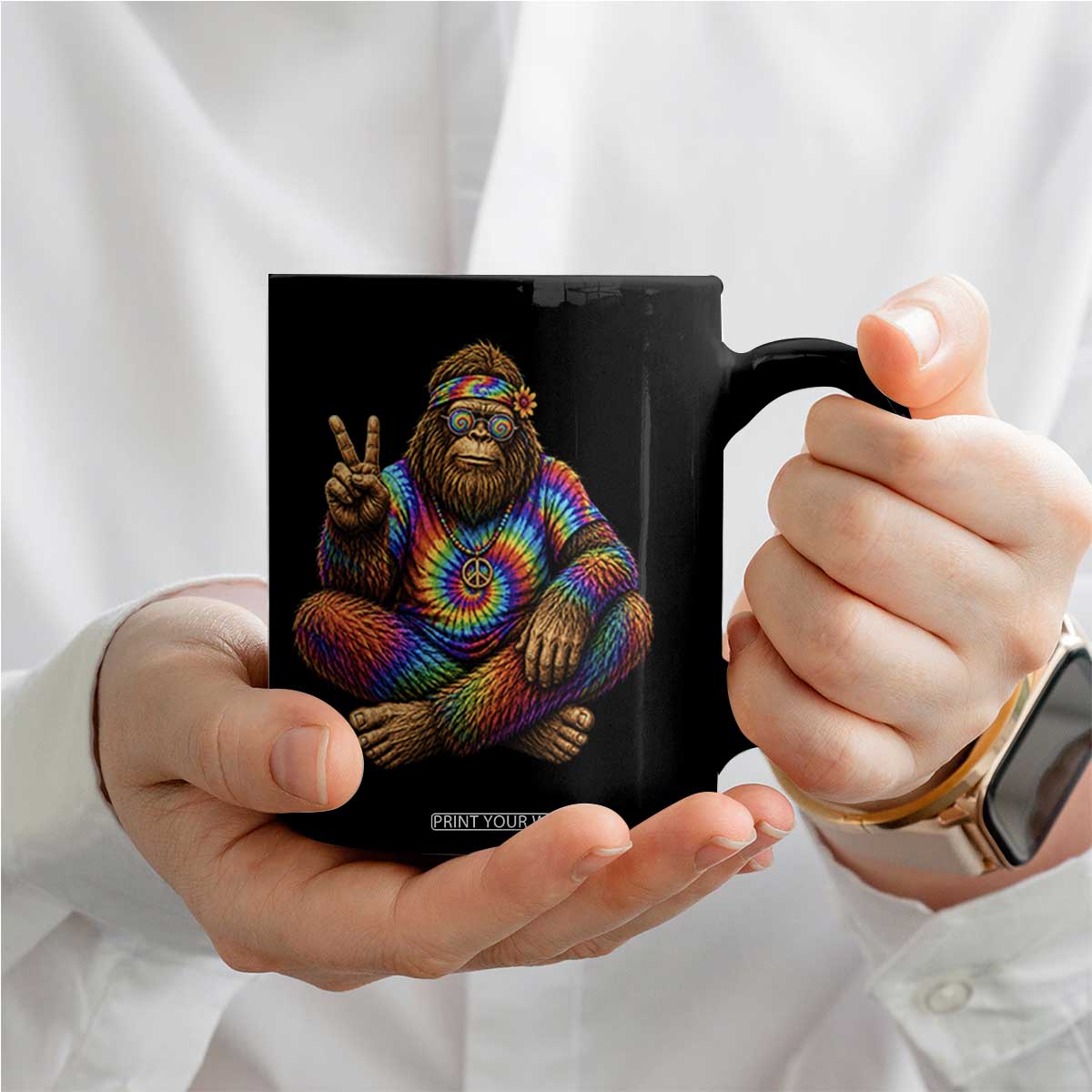 Hippie Bigfoot Peace Sign Tie Dye Sasquatch Coffee Mug TS11 Print Your Wear