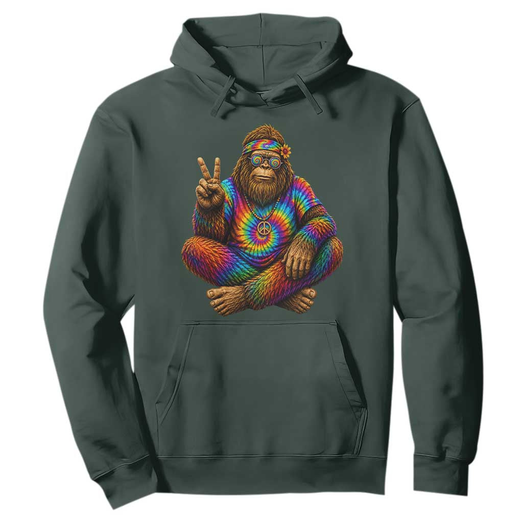 Hippie Bigfoot Peace Sign Tie Dye Sasquatch Hoodie TS11 Dark Forest Green Print Your Wear