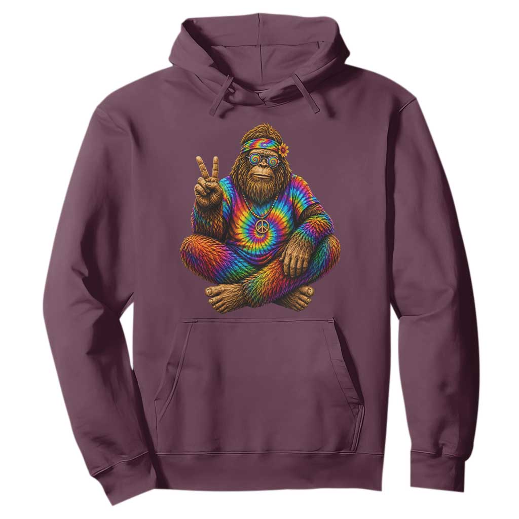Hippie Bigfoot Peace Sign Tie Dye Sasquatch Hoodie TS11 Maroon Print Your Wear