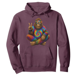 Hippie Bigfoot Peace Sign Tie Dye Sasquatch Hoodie TS11 Maroon Print Your Wear