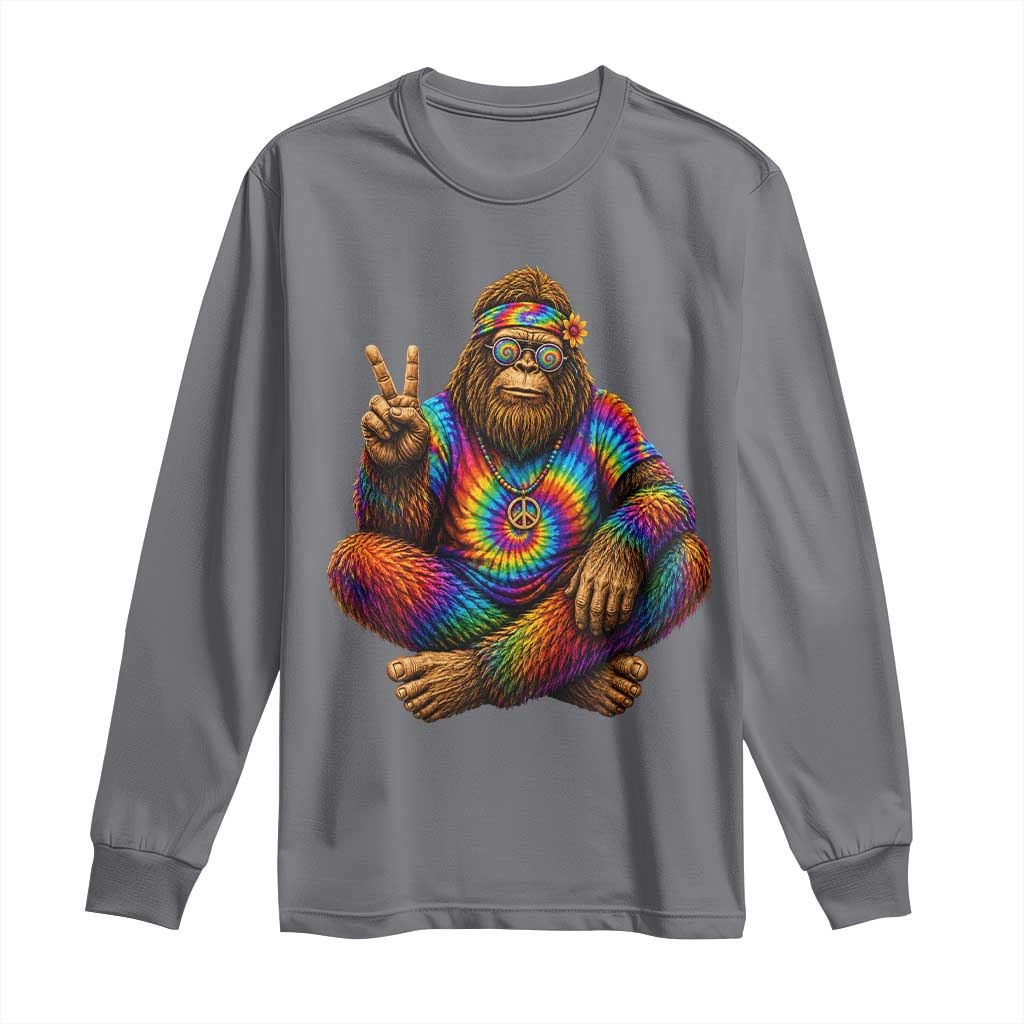 Hippie Bigfoot Peace Sign Tie Dye Sasquatch Long Sleeve Shirt TS11 Charcoal Print Your Wear