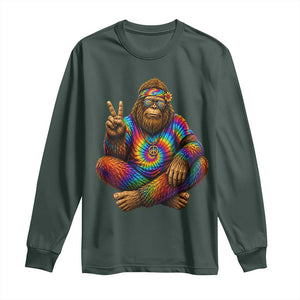 Hippie Bigfoot Peace Sign Tie Dye Sasquatch Long Sleeve Shirt TS11 Dark Forest Green Print Your Wear