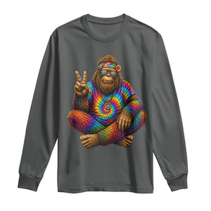 Hippie Bigfoot Peace Sign Tie Dye Sasquatch Long Sleeve Shirt TS11 Dark Heather Print Your Wear