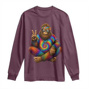 Hippie Bigfoot Peace Sign Tie Dye Sasquatch Long Sleeve Shirt TS11 Maroon Print Your Wear