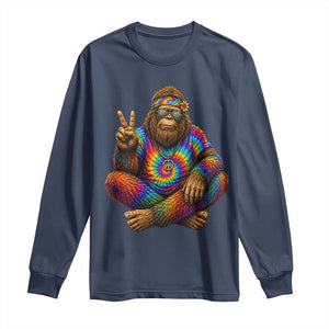 Hippie Bigfoot Peace Sign Tie Dye Sasquatch Long Sleeve Shirt TS11 Navy Print Your Wear