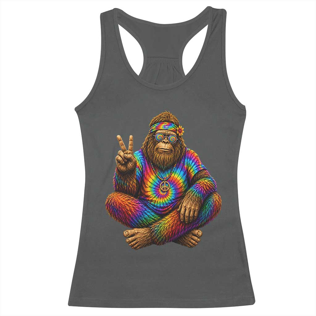 Hippie Bigfoot Peace Sign Tie Dye Sasquatch Racerback Tank Top TS11 Dark Heather Print Your Wear