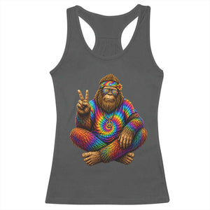 Hippie Bigfoot Peace Sign Tie Dye Sasquatch Racerback Tank Top TS11 Dark Heather Print Your Wear