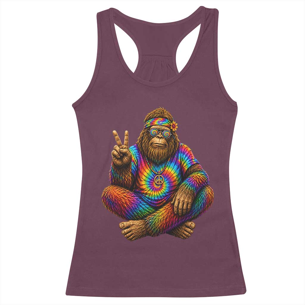 Hippie Bigfoot Peace Sign Tie Dye Sasquatch Racerback Tank Top TS11 Maroon Print Your Wear