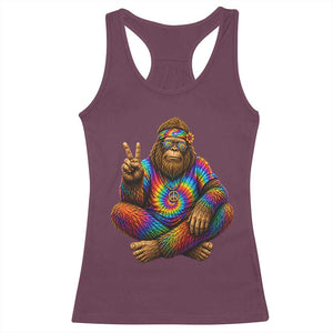 Hippie Bigfoot Peace Sign Tie Dye Sasquatch Racerback Tank Top TS11 Maroon Print Your Wear