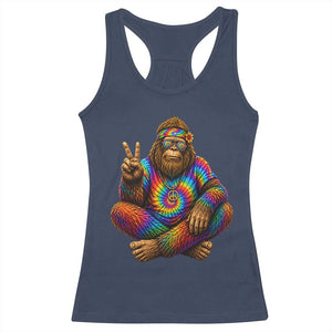 Hippie Bigfoot Peace Sign Tie Dye Sasquatch Racerback Tank Top TS11 Navy Print Your Wear