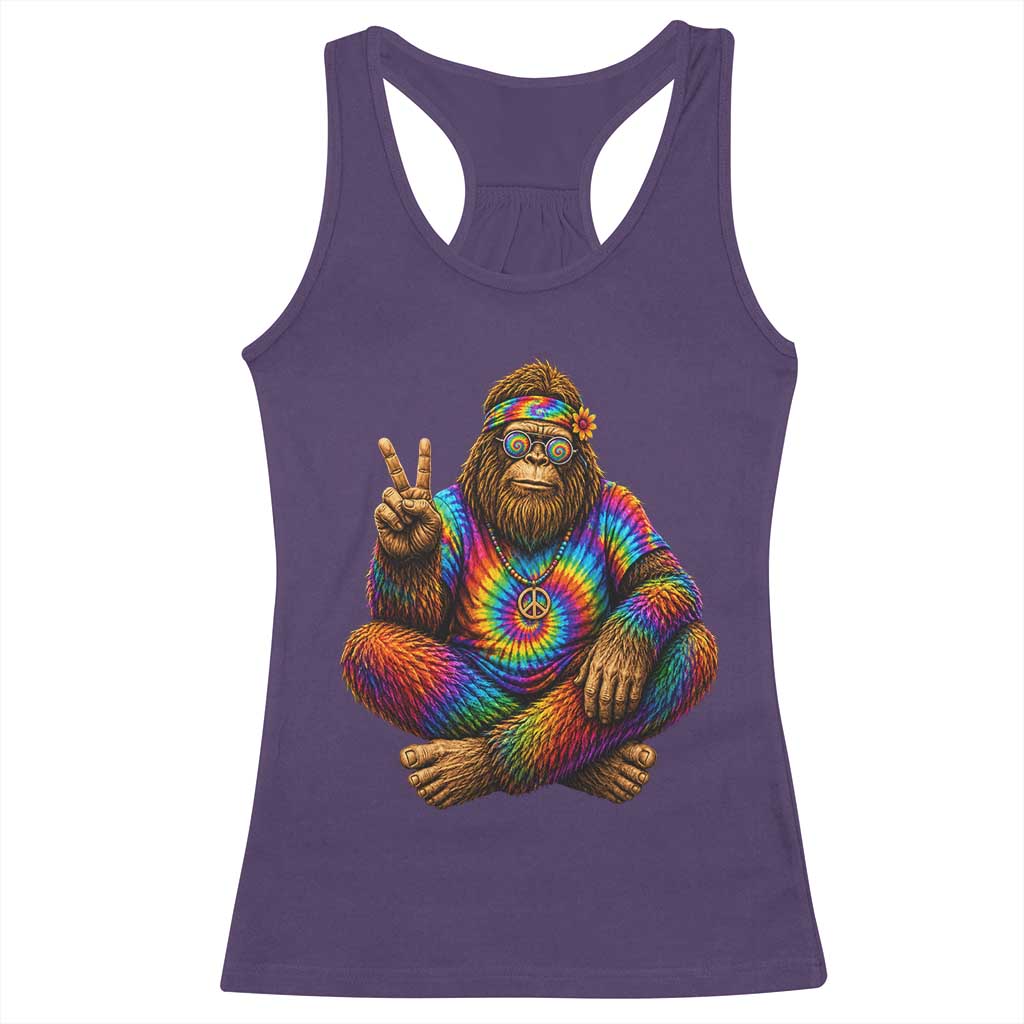 Hippie Bigfoot Peace Sign Tie Dye Sasquatch Racerback Tank Top TS11 Purple Print Your Wear
