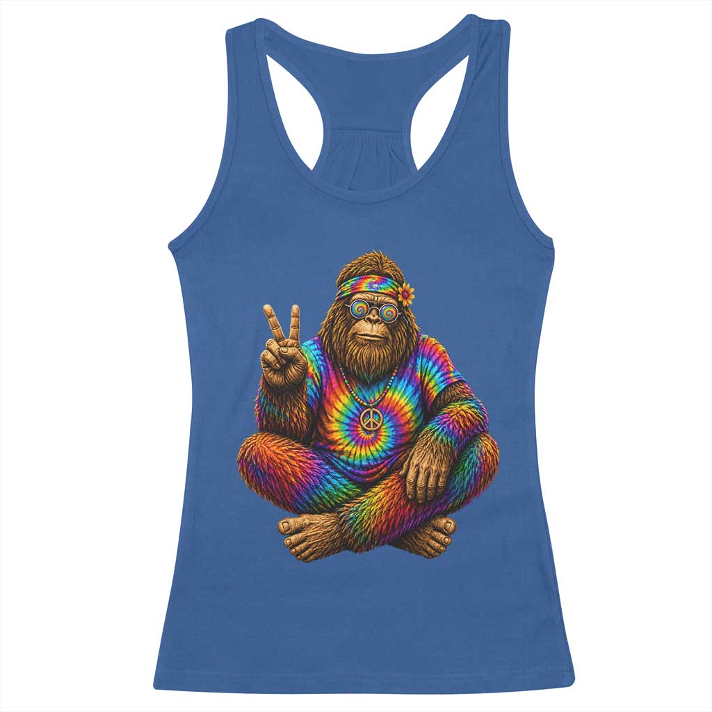 Hippie Bigfoot Peace Sign Tie Dye Sasquatch Racerback Tank Top TS11 Royal Blue Print Your Wear