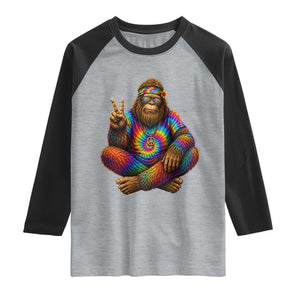 Hippie Bigfoot Peace Sign Tie Dye Sasquatch Raglan Shirt TS11 Heather Gray Black Print Your Wear